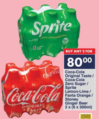 Coca-Cola Original Taste / Coca-Cola Zero Sugar / Sprite Lemon-Lime / Fanta Orange / Stoney Ginger Beer