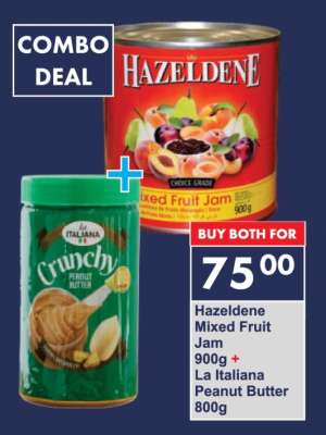 Hazeldene Mixed Fruit Jam 900g + La Italiana Peanut Butter 800g