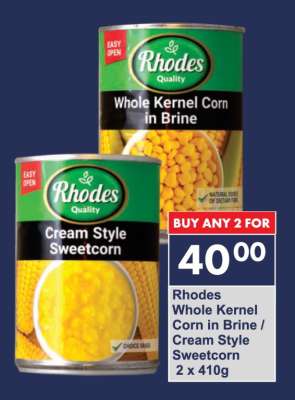 Rhodes Whole Kernel Corn in Brine / Cream Style Sweetcorn