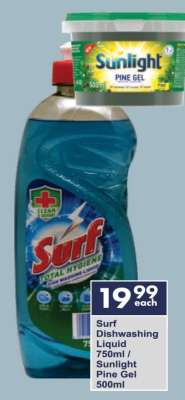 Surf Dishwashing Liquid 750ml / Sunlight Pine Gel 500ml