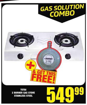TOTAI 2 BURNER GAS STOVE STAINLESS STEEL