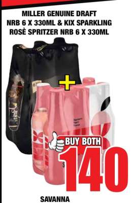 MILLER GENUINE DRAFT NRB 6 X 330ML & KIX SPARKLING ROSÉ SPRITZER NRB 6 X 330ML