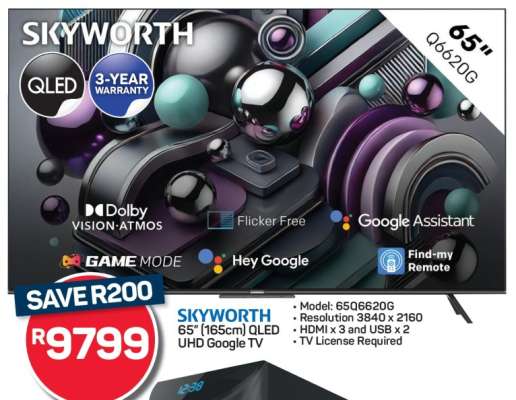 SKYWORTH 65'' QLED UHD Google TV