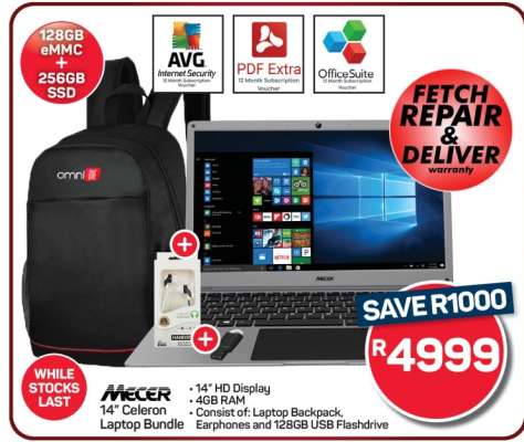 Mecer 14" Celeron Laptop Bundle