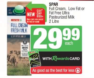 SPAR Full Cream, Low Fat or Fat Free Ultra Pasteurized Milk