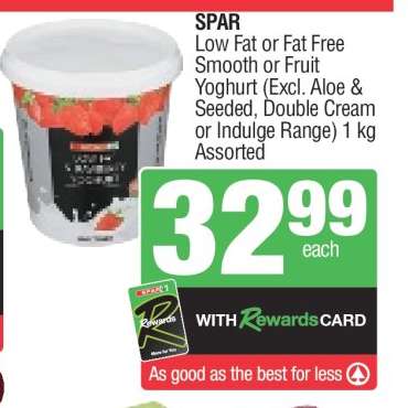 SPAR Low Fat or Fat Free Smooth or Fruit Yoghurt