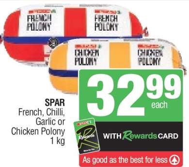 SPAR French, Chilli, Garlic or Chicken Polony