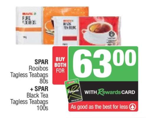 SPAR Rooibos Tagless Teabags 80s + SPAR Black Tea Tagless Teabags 100s