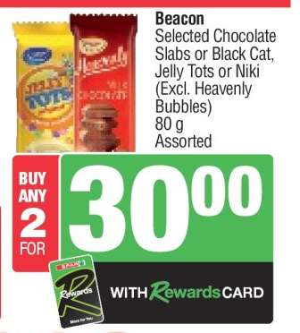 Beacon Selected Chocolate Slabs or Black Cat, Jelly Tots or Niki