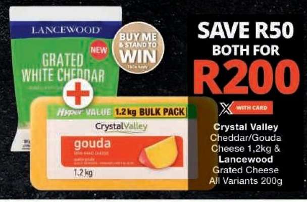 Crystal Valley Cheddar/Gouda Cheese 1.2kg & Lancewood Grated Cheese All Variants 200g