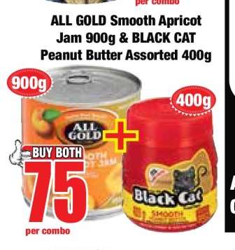ALL GOLD Smooth Apricot Jam 900g & BLACK CAT Peanut Butter Assorted 400g