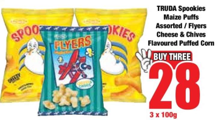 TRUDA Spookies Maize Puffs Assorted / Flyers Cheese & Chives Flavoured Puffed Corn