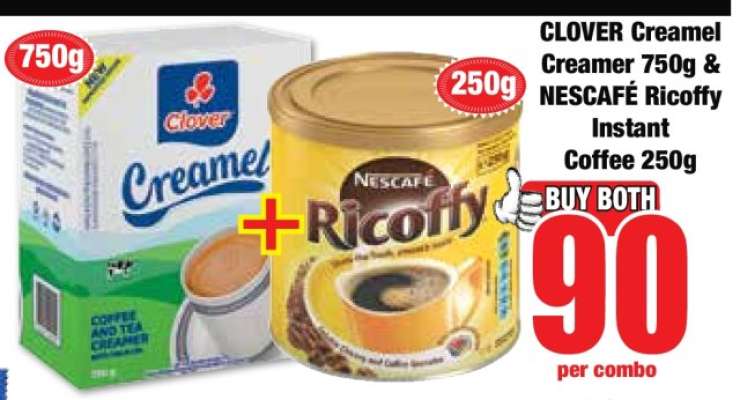 CLOVER Creamel Creamer 750g & NESCAFÉ Ricoffy Instant Coffee 250g