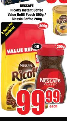 NESCAFÉ Ricoffy Instant Coffee Value Refill Pouch 800g / Classic Coffee 200g