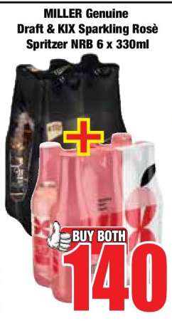 MILLER Genuine Draft & KIX Sparkling Rosè Spritzer NRB 6 x 330ml