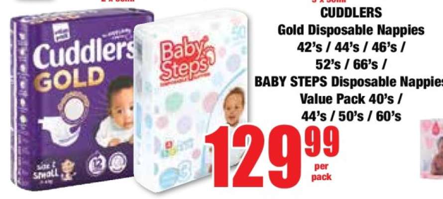 CUDDLERS Gold Disposable Nappies / BABY STEPS Disposable Nappies