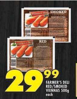 FARMER'S DELI RED/SMOKED VIENNAS 500g