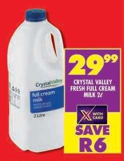 CRYSTAL VALLEY FRESH FULL CREAM MILK 2ℓ