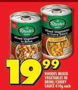 RHODES MIXED VEGETABLES IN BRINE/CURRY SAUCE 410g