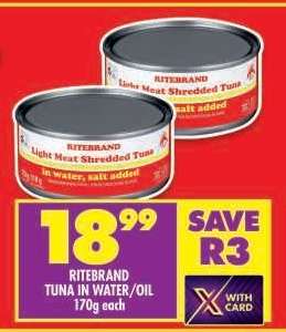 RITEBRAND TUNA IN WATER/OIL 170g each