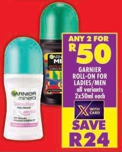 GARNIER ROLL-ON FOR LADIES/MEN