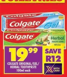 COLGATE ORIGINAL/GEL/HERBAL TOOTHPASTE