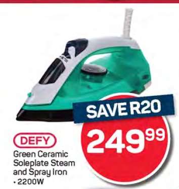 DEFY Green Ceramic Soleplate Steam and Spray Iron