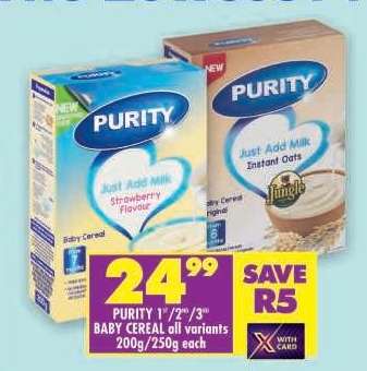 PURITY 1⁺/2⁺/3⁺ BABY CEREAL all variants 200g/250g each