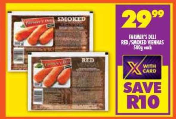 FARMER'S DELI RED/SMOKED VIENNAS 500g each