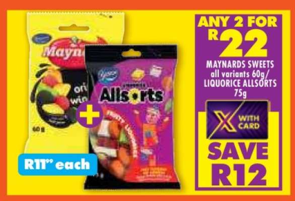 MAYNARDS SWEETS all variants 60g / LIQUORICE ALLSORTS 75g