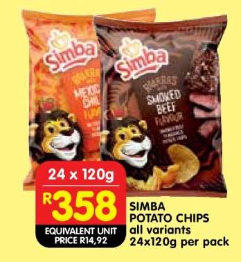 SIMBA POTATO CHIPS all variants 24x120g per pack