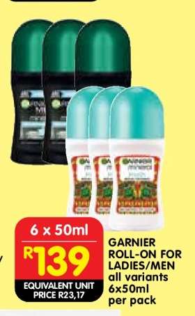 GARNIER ROLL-ON FOR LADIES/MEN