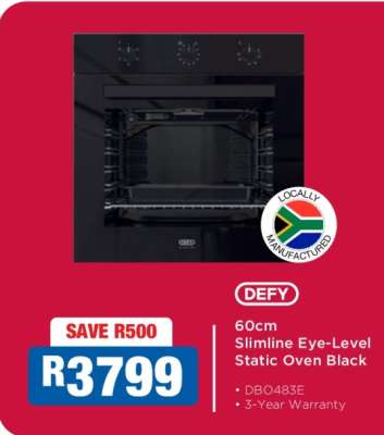 DEFY 60cm Slimline Eye-Level Static Oven Black
