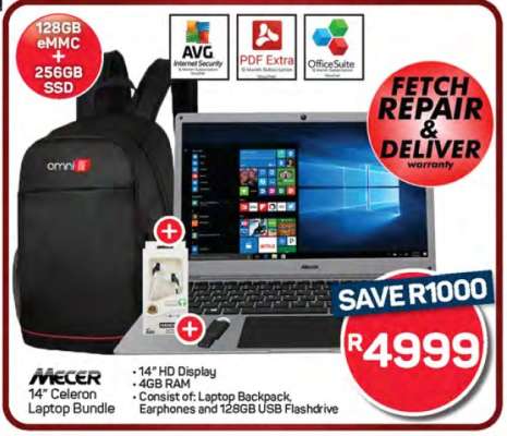 Mecer 14" Celeron Laptop Bundle