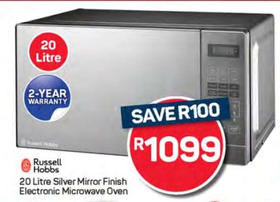 Russell Hobbs 20 Litre Silver Mirror Finish Electronic Microwave Oven