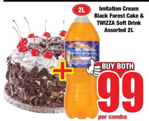 Imitation Cream Black Forest Cake & TWIZZA Soft Drink Assorted 2L