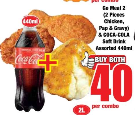 Go Meal 2 (2 Pieces Chicken, Pap & Gravy) & COCA-COLA Soft Drink Assorted 440ml