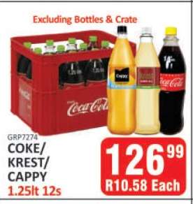 COKE/KREST/CAPPY 1.25lt 12s