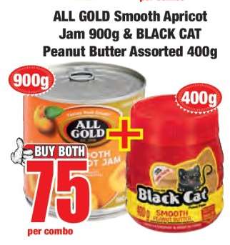 ALL GOLD Smooth Apricot Jam 900g & BLACK CAT Peanut Butter Assorted 400g