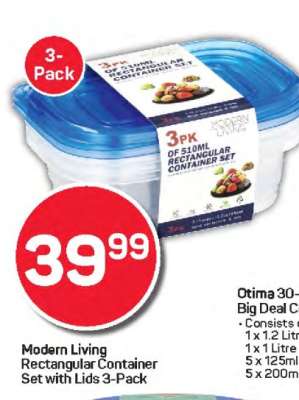 Modern Living Rectangular Container Set with Lids 3-Pack