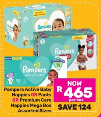 Pampers Active Baby Nappies OR Pants OR Premium Care Nappies Mega Box