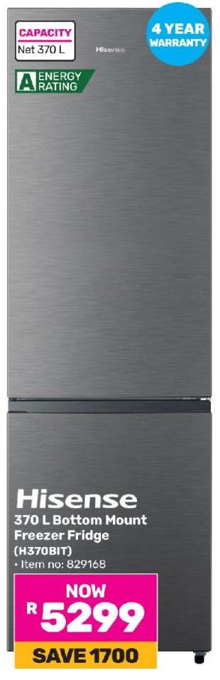 Hisense 370 L Bottom Mount Freezer Fridge (H370BIT)