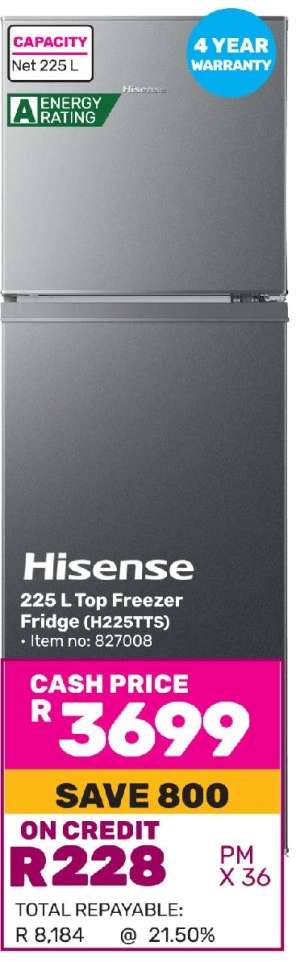 Hisense 225 L Top Freezer Fridge (H225TTS)
