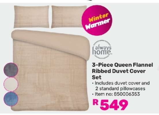 3-Piece Queen Flannel Ribbed Duvet Cover Set