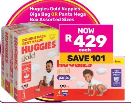 Huggies Gold Nappies Giga Bag OR Pants Mega Box