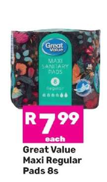 Great Value Maxi Regular Pads 8s
