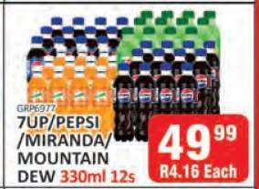 7UP/PEPSI/MIRANDA/MOUNTAIN DEW 330ml 12s