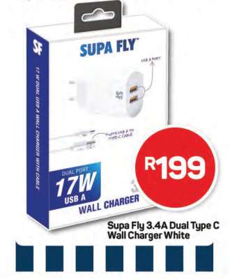 Supa Fly 3.4A Dual Type C Wall Charger White