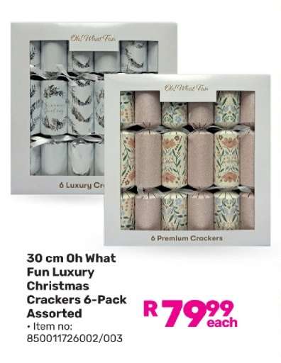 30 cm Oh What Fun Luxury Christmas Crackers 6-Pack Assorted