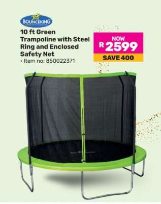 10 ft Green Trampoline with Steel Ring and Enclosed Safety Net